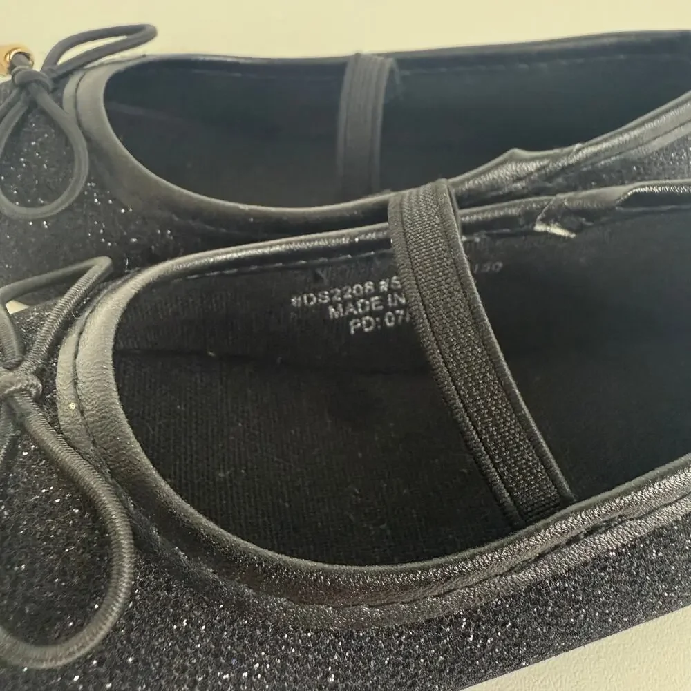 Toddler Girls Slip-On Ballet Christmas Holiday Black Glittery Bow Flat Shoes 6M